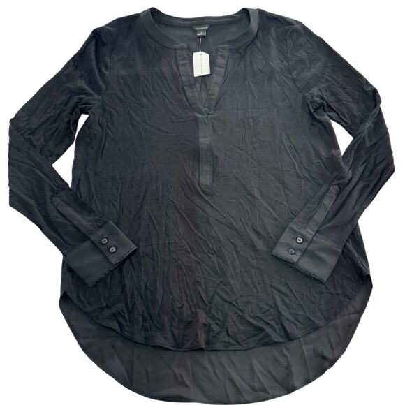 Ann Taylor Top Womens Small Black V Neck High Low Blouse - Picture 1 of 8